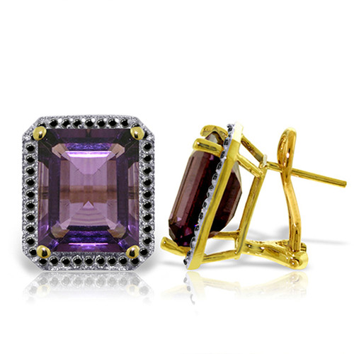14k Solid Gold Stud French Clips Earrings Diamonds & Amethysts