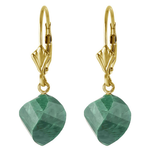 14k Solid Yellow Gold Leverback Earrings with Natural Twisted Briolette Emeralds