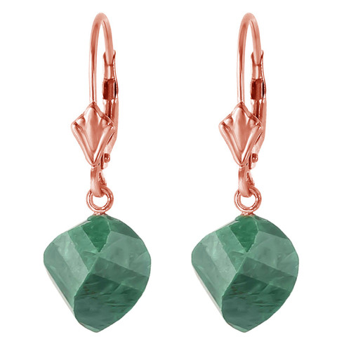 14k Solid Rose Gold Leverback Earrings with Natural Twisted Briolette Emeralds