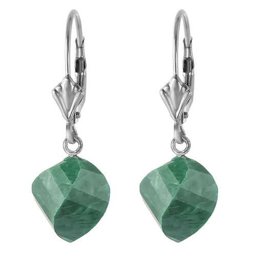14k Solid White Gold Leverback Earrings Twisted Briolette Emeralds
