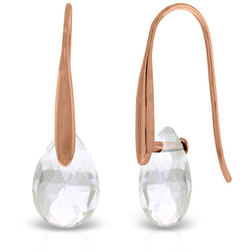 14k Solid Rose Gold Fish Hook Earrings with Dangling Briolette White Topaz