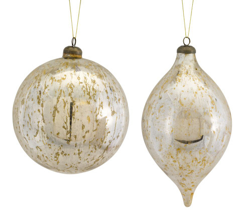 Set of 4 Ivory and Silver Colored Christmas Ball and Drop Ornaments 10"