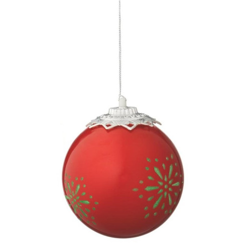 Red Battery Operated LED Lighted Snowflake Shatterproof Christmas Ball Ornament 3.5" (90mm)