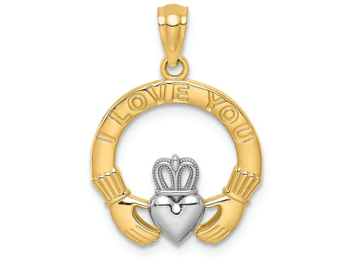 Finejewelers 14k Yellow Gold White with Rhodium I Love You Claddaugh Charm
