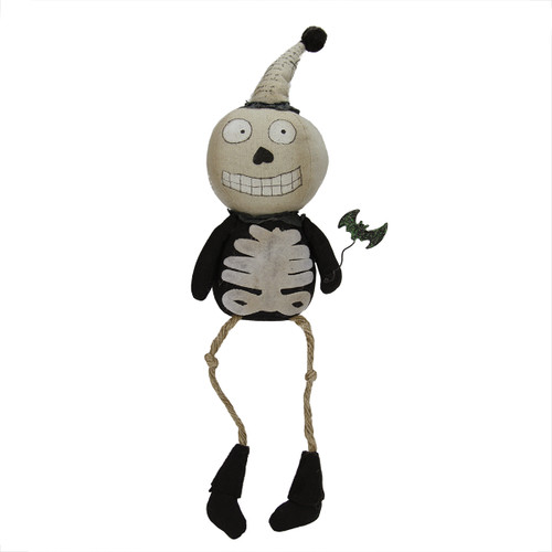 16" Black and White Soft Skeleton with Dangling Legs Tabletop Halloween Figurine - 31573752