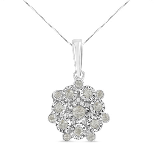 Women's Sterling Silver Diamond Floral Cluster Pendant Necklace