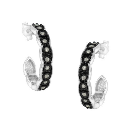 Women's Sterling Silver Diamond Black Rhodium Finish C-Hoop Earrings