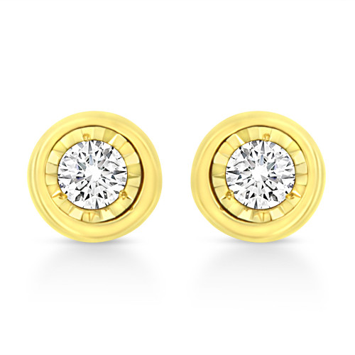 Women’s 10K Yellow Gold Plated Sterling Silver Stud Earrings with Round Clear Diamond