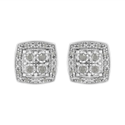 Women's Sterling Silver Diamond Square Shaped Stud Earrings