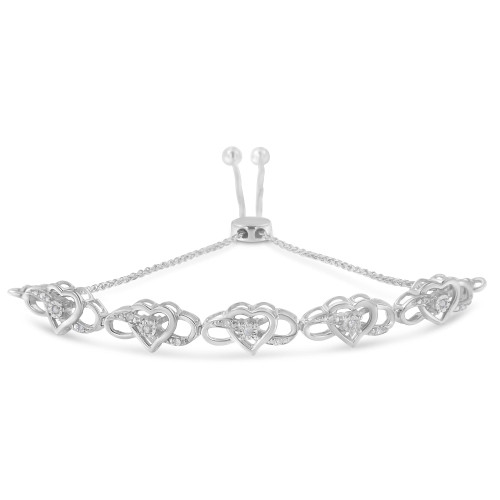 Women's Sterling Silver Diamond Woven Hearts Bolo Chain Bracelet