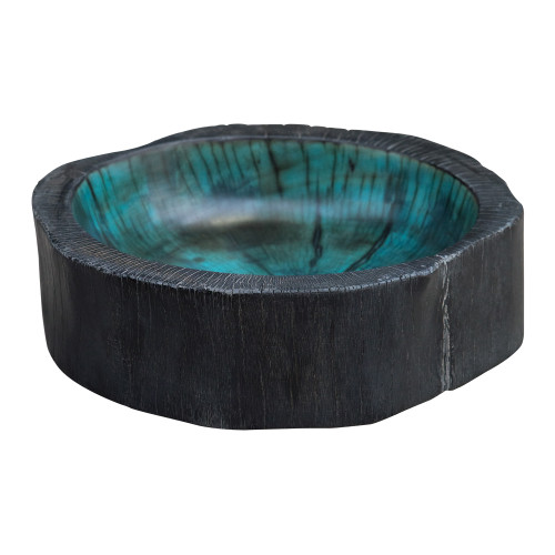 16.5" Black and Blue Contemporary Modern Wood Bowl