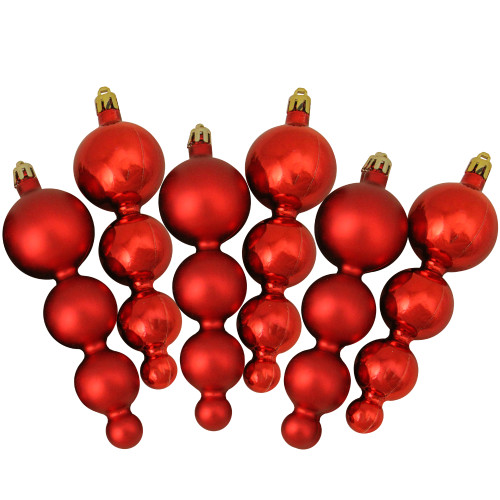 6ct Red Hot Shatterproof 2-Finish Christmas Ornaments 5.75"