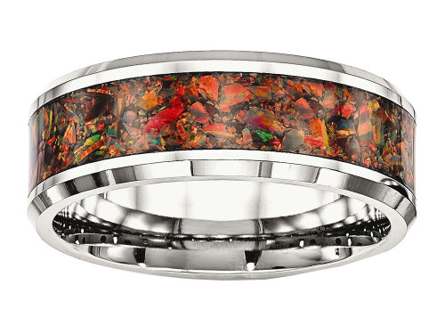 Chisel Stainless Steel Polished with Red Imitation Opal 8mm Mens Ring SR568 - SR568Y13