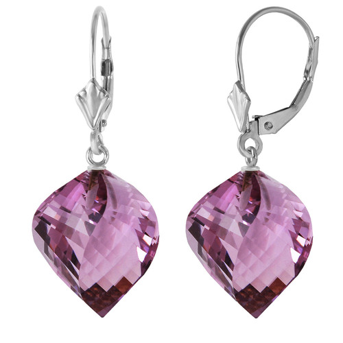 21.5 CTW 14k Solid White Gold Leverback Earrings Twisted Briolette Amethyst