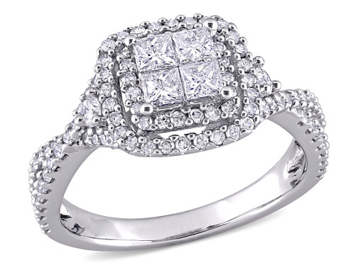 0.95 Carat (ctw H-I, I2-I3) Princess-Cut Diamond Infinity Halo Engagement Ring in 10K White Gold - 08DLG100495050W-7.5