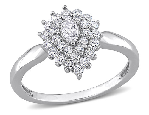1/2 Carat (ctw H-I, I1-I2) Diamond Cluster Halo Engagement Ring in 14K White Gold - 08DLG1004968W-5