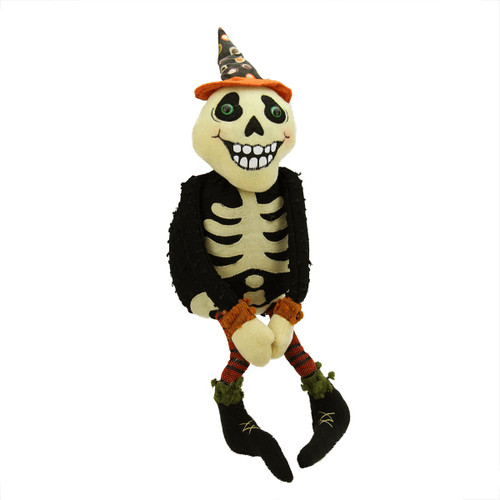 15" Black and Ivory Motion Activated Eerie Cackling Skeleton Halloween Door Hanger