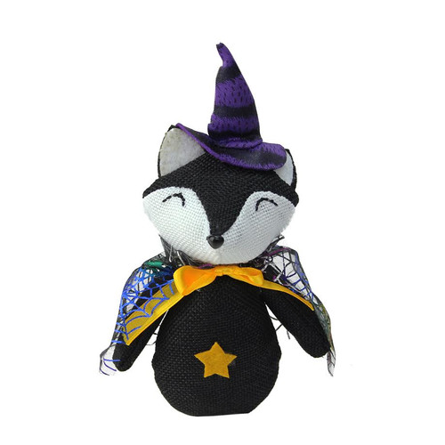 7" Black and Purple Plush Fox Witch Hanging Halloween Ornament