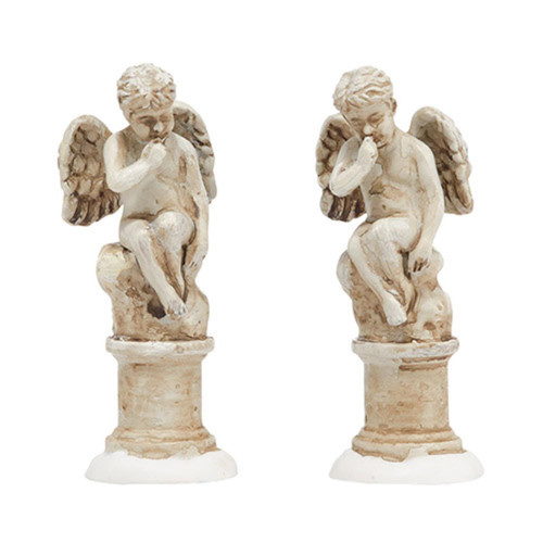 Set of 2 Ivory and White Distressed Cherub Figurines 2.25"