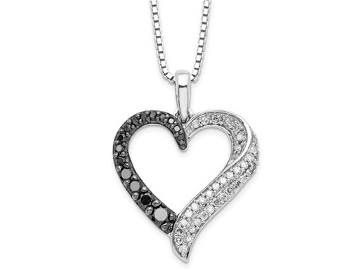 1/2 Carat (ctw) Black & White Diamond Heart Pendant Necklace in Sterling Silver with Chain