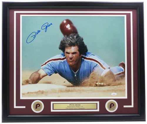 Pete Rose Signed Framed Philadelphia Phillies 16x20 Slide Photo JSAITP