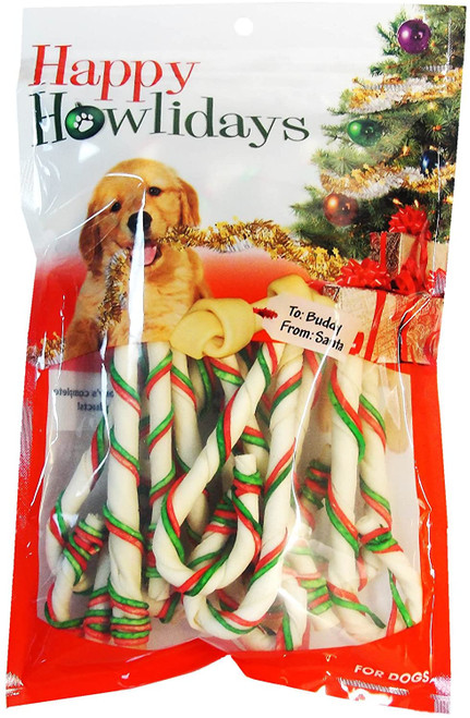 Pet Factory 90017 7" Rawhide Holiday Canes for Dogs with 2 Color Laces 15 Pack