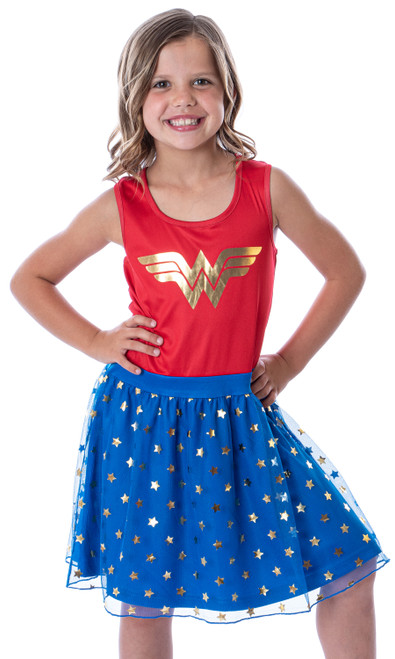 DC Comics Girl's Wonder Woman Logo and Stars Tank Nightgown Costume Pajama - 763059888639