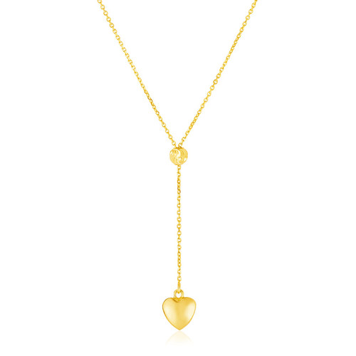 14k Yellow Gold Lariat Style Necklace with Heart