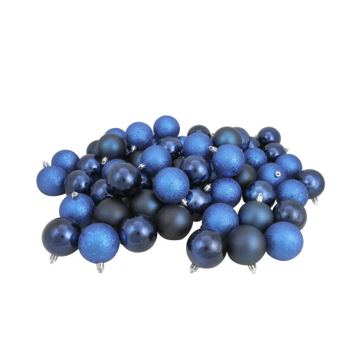 60ct Blue Shatterproof 4-Finish Christmas Ball Ornaments 2.5" (60mm)