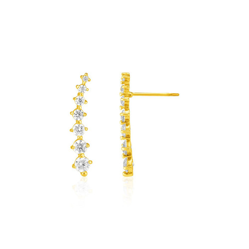 14k  Climber Post Earrings with Cubic Zirconias