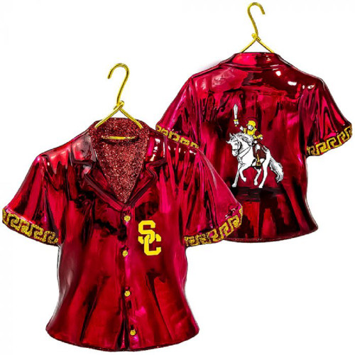USC Trojan Hawaii Shirt Polish Glass Christmas Ornament