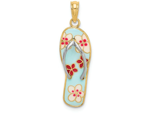 Finejewelers 14k Yellow Gold Fuschia White Flowers On Aqua Flip-flopwhite Straps Charm