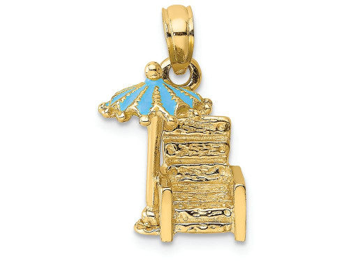 FJC Finejewelers 14k Yellow Gold 3d Beach Chair with Aqua Umbrella Charm K6728A