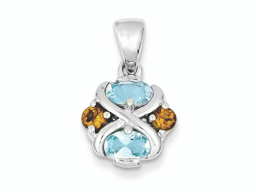 FJC Finejewelers Sterling Silver Blue Topaz and Citrine Pendant Necklace Chain Included QP610T