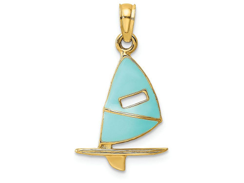 FJC Finejewelers 14k Yellow Gold Aqua Windsail Surfing Board Charm K6763A