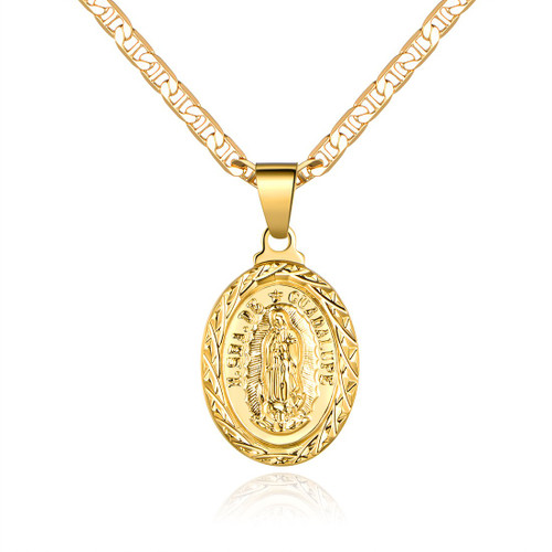 18K Gold Plated Virgin of Guadalupe Necklace-20"