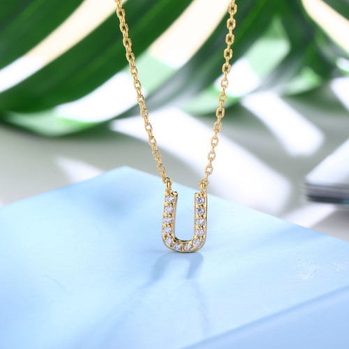 18K Gold Plated Cubic Zirconia Monogram Necklace-U