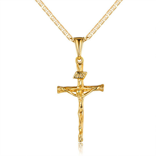 18K Gold Plated Cross Pendant Necklace-16"
