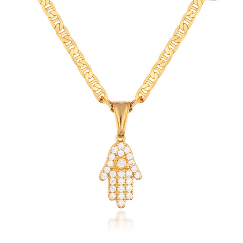 18K Gold Plated Crystal Hamsa Charm Necklace-24" - P1976-G060-24"