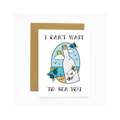 Set of 6 Ivory and Brown I Can't Wait To Sea You Greeting Card 5.5"