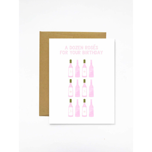 Set of 6 Ivory and Brown Dozen Roses Birthday Greeting Card 5.5"