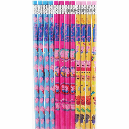 Peppa Pig Wooden Pencils Pack of 12 - Yellow, Pink,Blue