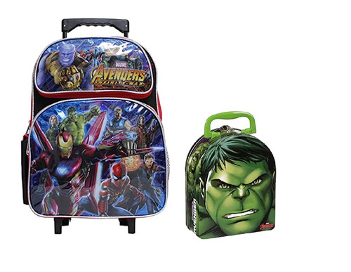 New Marvel Avengers Infinity War Large Rolling Backpack + Hulk Tin Accessory …