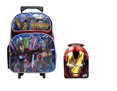 New Marvel Avengers Infinity War Large Rolling Backpack + Iron Man Tin Accessory