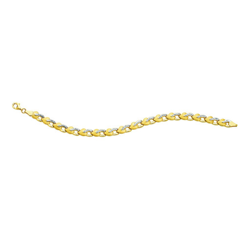 14k Yellow And White Gold Heart Links Bracelet, 7,25"