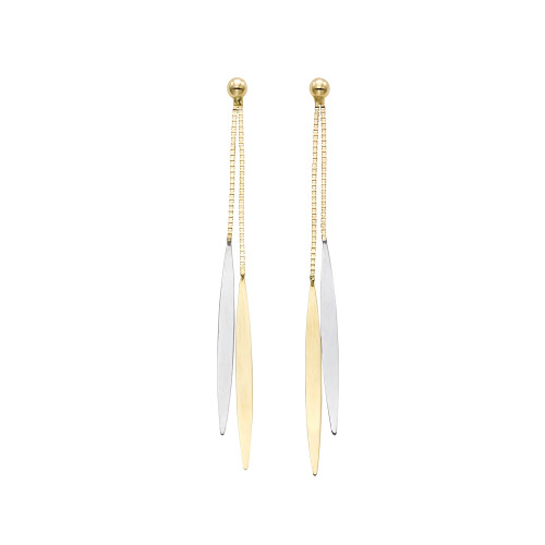14K Yellow And White Gold Hanging Tear Drop Earrings - FS8589