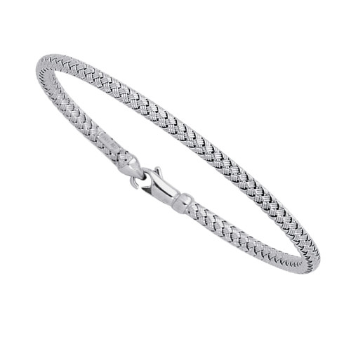 14k White Gold Weaved Women's Bangle Bracelet, 7.25" - XTUB415