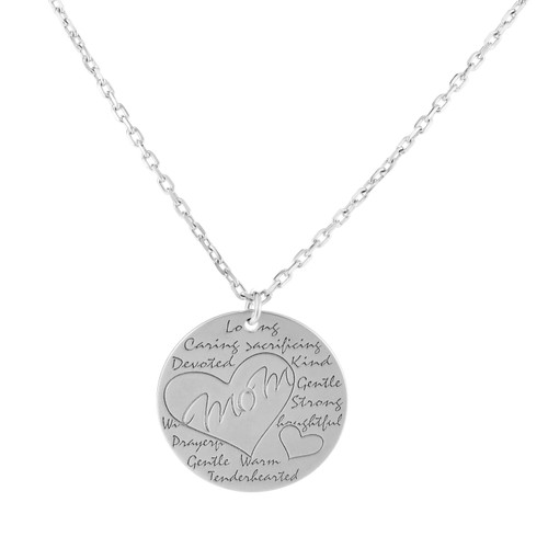 Sterling Silver Heart Mom Pendant Necklace, 18"