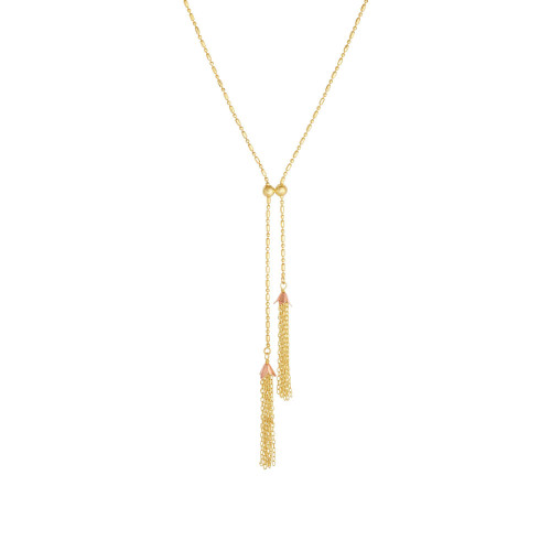 14k Yellow And Rose Gold Double Tassel Necklace, 18"