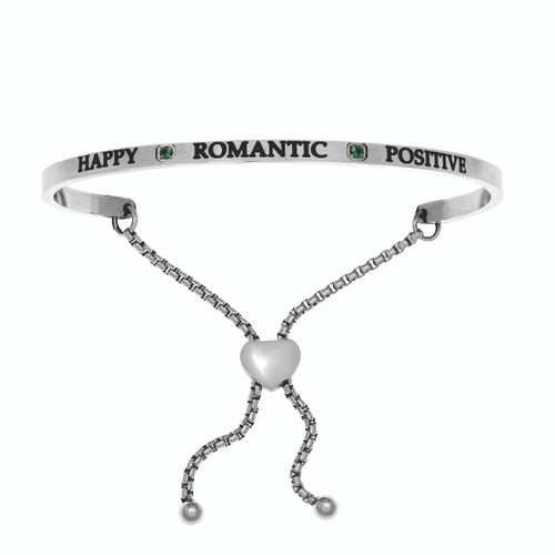 Intuitions Stainless Steel Happy, Romantic, Positive May Dark Green Birthstone  Bangle Bracelet, 7"